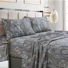 Tribeca Living Queen Bed Sheet Set, Soft Cotton Sateen Printed Paisley Sheets...