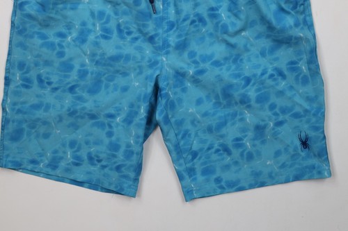 Vintage Y2K Spyder Boys Size Large Spell Out Lined Swimming Trunks Shorts Blue - Picture 4 of 11
