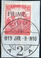 ✔️ FIUME 1918. SASSONE 8aa 10f VERMIGLIO, MACHINE OVERPRINT, EXCELLENT CV 5 0...