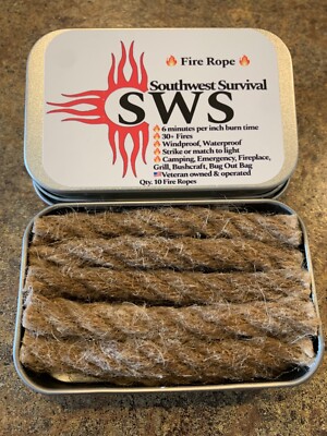 Southwest Survival - Hemp Fire Rope - (10) 3.5  100% Hemp infused starters