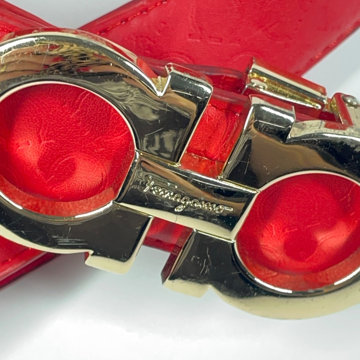 Men's Salvatore Ferragamo Red Big Gold Buckle Belt $395 Size