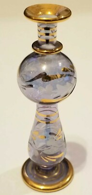 Vintage Royal Limited Blue Hand Crafted Crystal Perfume Bottle Egypt Bud Vase