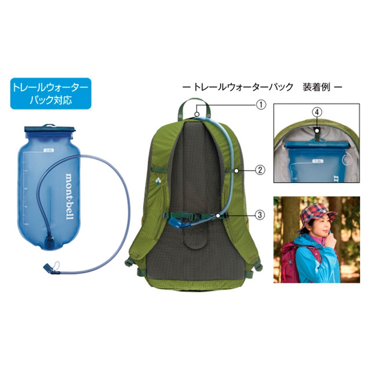 mont-bell Trail Ride Pack 15 Hot Red Lightweight Backpack for