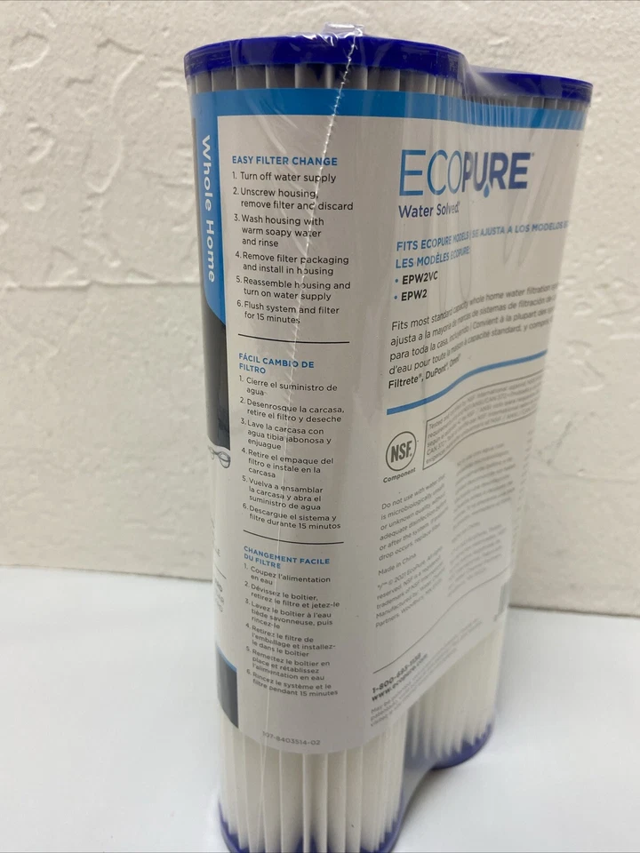 2-Pack EcoPure Universal Fit Pleated Replacement Water Filter EPW2P - Image 3 of 4