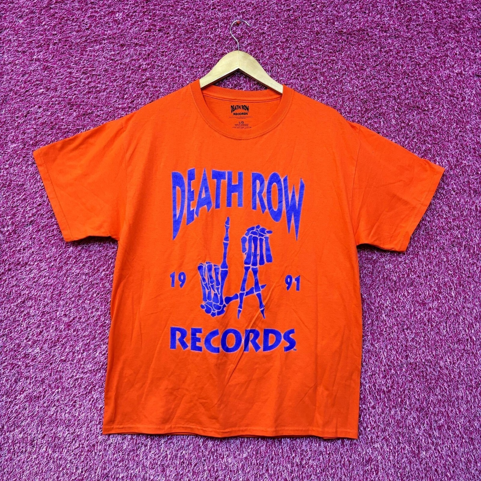 FILA T shirt grande Death Row Records LA Skull Hands 1991 neon rap
