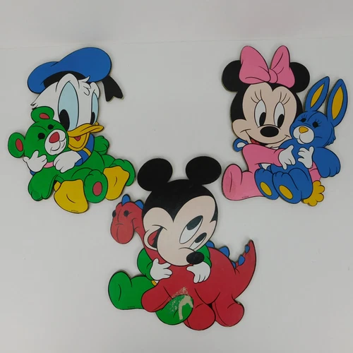 3 VTG Disney Babies Mickey Mouse Minnie Donald Duck Wall Hangings Nursery DAMAGE