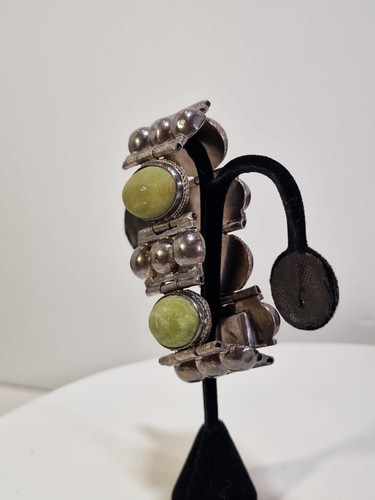 1940'S Green Onyx Bracelet - Sterling Silver - Made in Mexico - Box Clasp, *87 - Picture 9 of 14