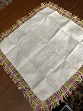 VTG Handkerchief Hankie linen Crochet Ribbon Lace Edge Pink Yellow