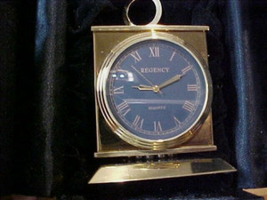 NICE REGENCY DESK CLOCK WITH SLOTS FOR PHOTOS SOLID BRASS