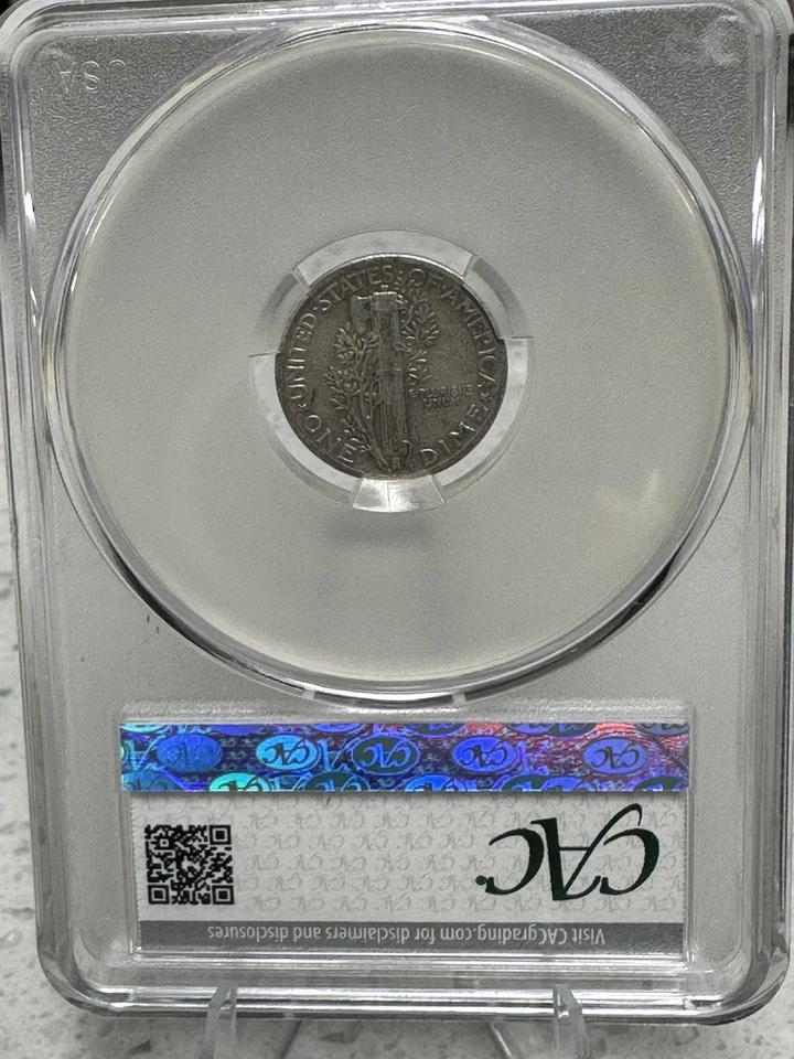 1943 Mercury Dime Ten Cent Coin, 90% Silver CAC VF30 Graded - Image 4 of 4