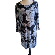 Tommy Hilfiger Floral Dress Size 14 Navy Blue  V Neck Bell Sleeves Cottage Core 