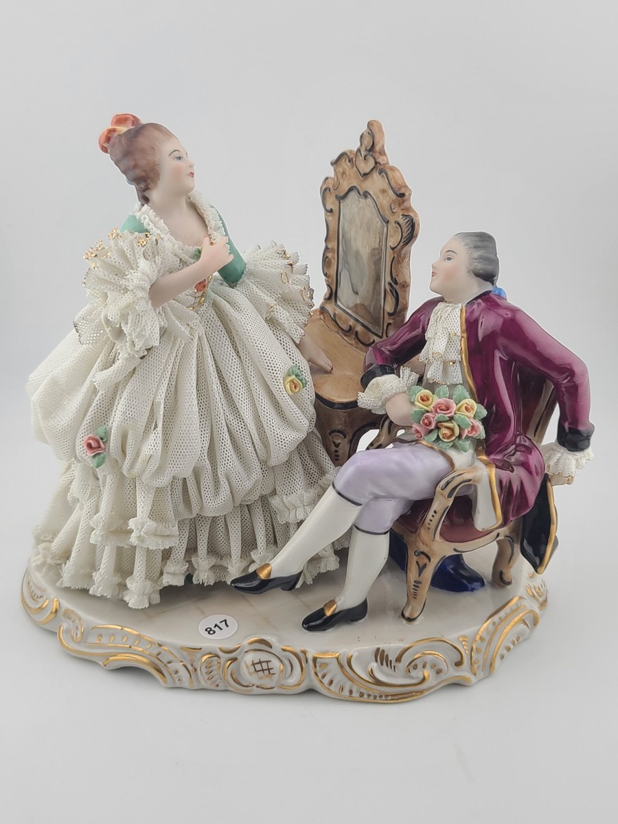 Irish Dresden Aristocratic Couple Porcelain Lace Doll Figurine