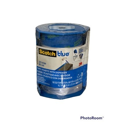 3M, Scotch, blue, 24'' x 90', Pre-Taped Painter's Plastic With Dispenser