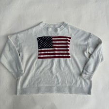 White American Flag Crewneck Sweater Patriotic USA Stars Stripes Small