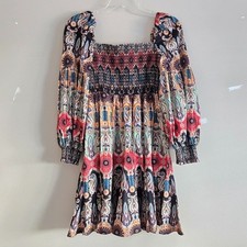 Alice and Olivia Julissa Smocked Mini Dress Size 2 Colorful Multiprint women's