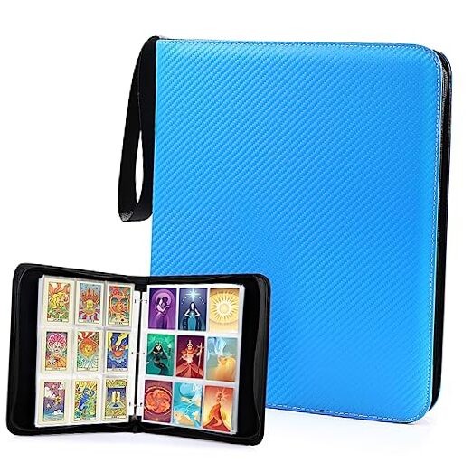 Baseball Card Binder, 900 Pocket Sleeves with Zipper, Double 900 Pockets Blue-image