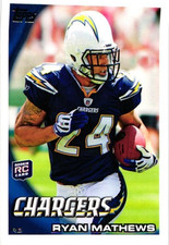 2010 Topps Rookie Card # 403, Ryan Mathews, San Diego Chargers. rookie card picture