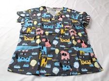 Butter Soft Women's V Neck Scrub Top EJ3 Meeting In The Park Pewter Large NWT