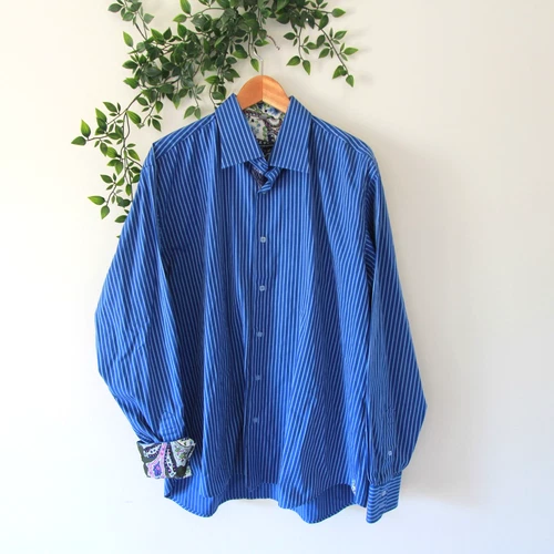 Visconti Men's Blue Striped Long Sleeve Button Down Collared Shirt Size XL