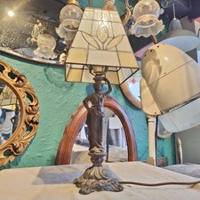 Vintage Tiffany Figural Brass Light Lamp Vintage Working Lady Statue Antique V