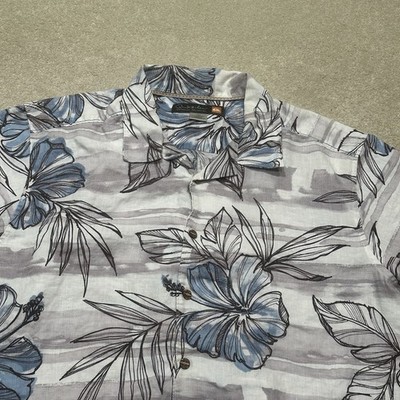 Quicksilver Waterman Button Up Linen Shirt Mens Large Gray Floral