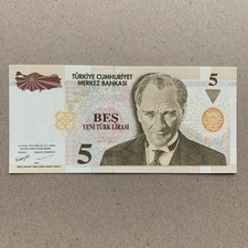 Türkiye, 5 New Lira Banknote 2005 Turkish Lira Currency Ataturk Note