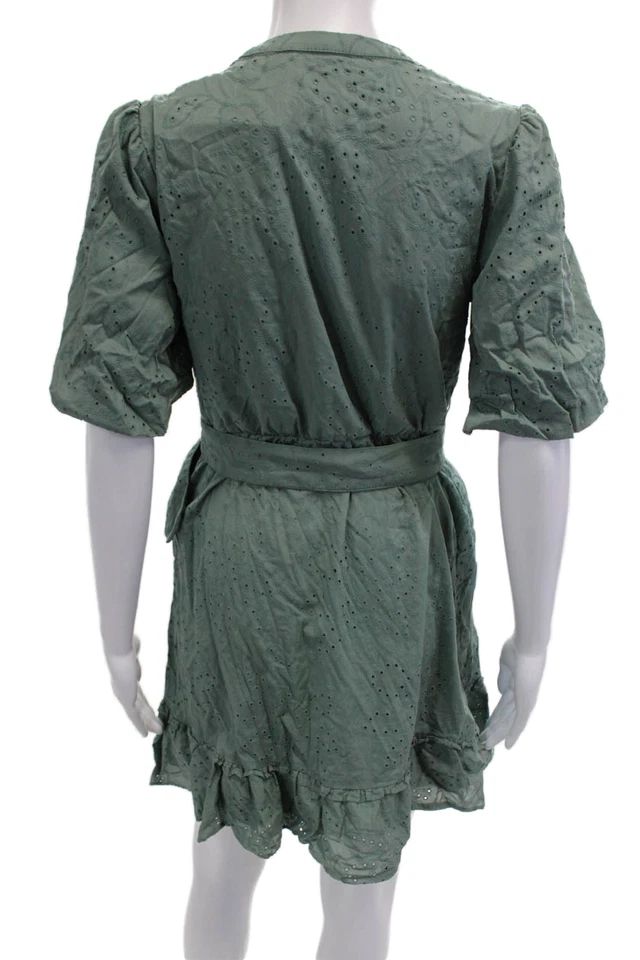 Vestido Camisa Joie Mujer Mini Verde Cuello Alto Manga Corta Algodón Talla 2 Foto 3 de 4