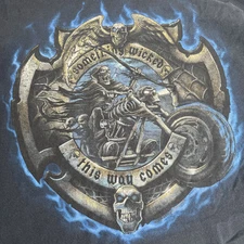 VTG Y2K ODM T Shirt Something Wicked This Way Comes Biker Tee
