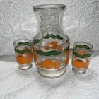 Vintage Anchor Hocking Set Orange Juice Carafe Pitcher with Two Glasses