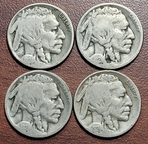 (4) 1924-S Buffalo Nickels GOOD Original Toning Better Date Coins