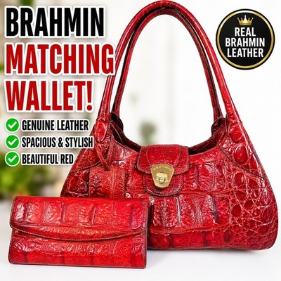 Brahmin Red Croc Embossed Large handbag Purse