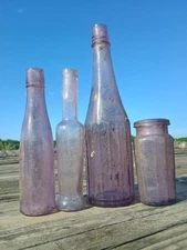Lot Of 4 Purple/Amethyst Antique Condiment Bottles/Jars