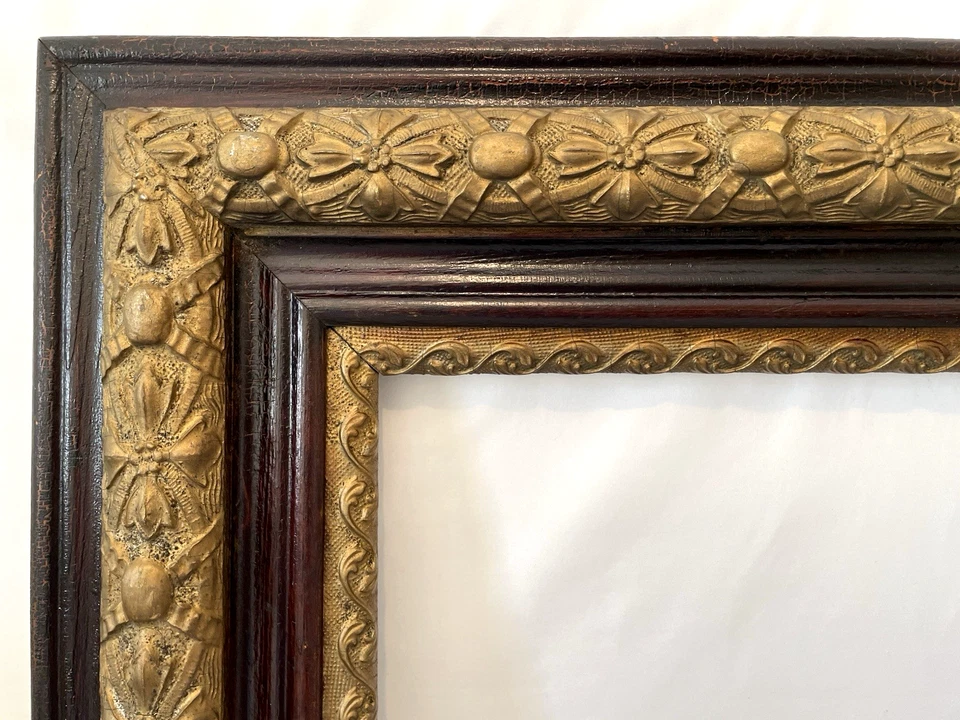 GRAN RETRATO VICTORIANO ANTIGUO MARCO DE CUATRO PIEZAS 16x20 Foto 4 de 4