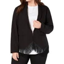 INC Fringe Hem Black Blazer Women s 3X Plus Size Western Boho Jacket VGUC