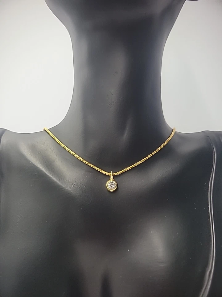 Collar Cadena Vintage Tono Dorado Colgante Cristal Blanco Joyería Disfraz Foto 3 de 4