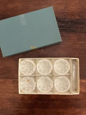 Vtg Set of 6 Japan Cut Glass Open Salt Cellars W/ Spoons in Original Box