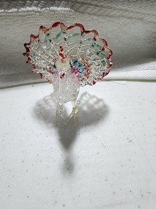 Spun Glass Peacock Figurine Bird Vintage Hand Blown Art Small 3" Tall Colorful