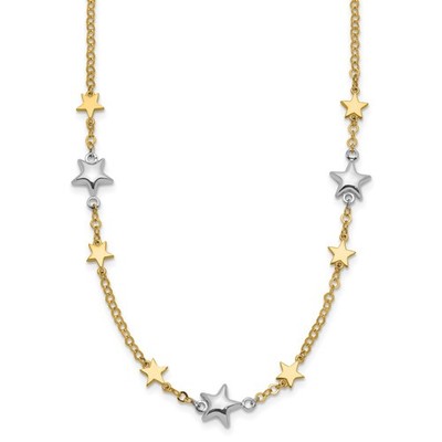14K Two-Tone Gold Polished Puffed and Flat Stars Necklace 18''