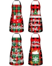 Pcs Christmas Aprons with Pockets Buffalo Plaid Aprons - Waterproof Xmas 4 Red