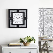 Glass Decorative Mirrored Wall Clock with Floating Crystals, 20" x 2" x 20", ...