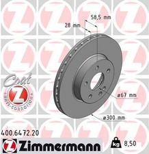 2x Bremsscheibe COAT Z ZIMMERMANN 400.6472.20 für MERCEDES VIANO W639 VITO W447