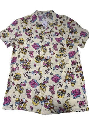 NWT SpongeBob SquarePants M Men s Dress Shirt Yellow With Characters