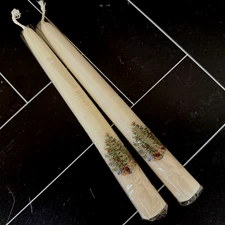 Vintage Set 2 Cuthbertson Christmas Tree Wax Candlesticks RARE