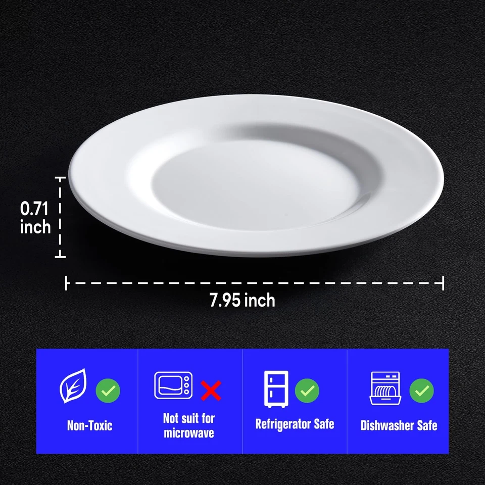 8” White Melamine Salad Plates - Smooth Round 8 Inch Melamine White Plates, D... - Image 2 of 4