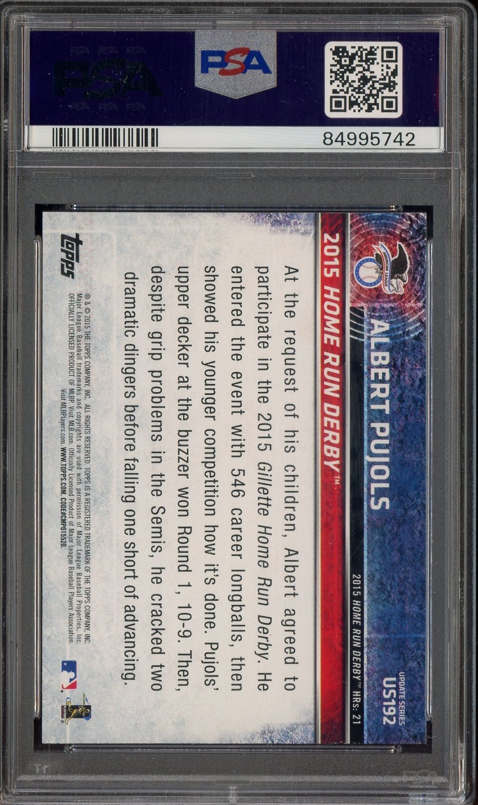 2015 Topps Update Rainbow Foil #US192 Albert Pujols Angels PSA 10 GEM MINT view 2