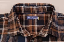 Apt. 9 Men's XXL Standard Fit, Long-Sleeve, Brown/Blue Plaid Flannel Shirt 