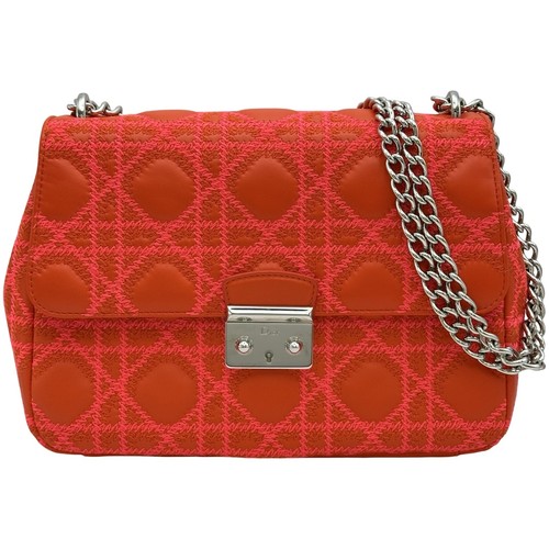 Christian Dior New Rock Cannage Shoulder Bag Leather Orange Silver Hardware Wome