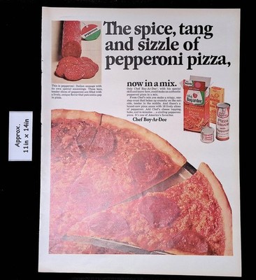 1965 Chef Boy-Ar-Dee Spice, Tang & Sizzle Of Pepperoni Pizza Mix Print Ad 56415
