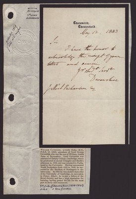 WILLIAM (7TH DUKE OF DEVONSHIRE) CAVENDISH - AUTOGRAPH LETTER SIGNED 05/12/1883