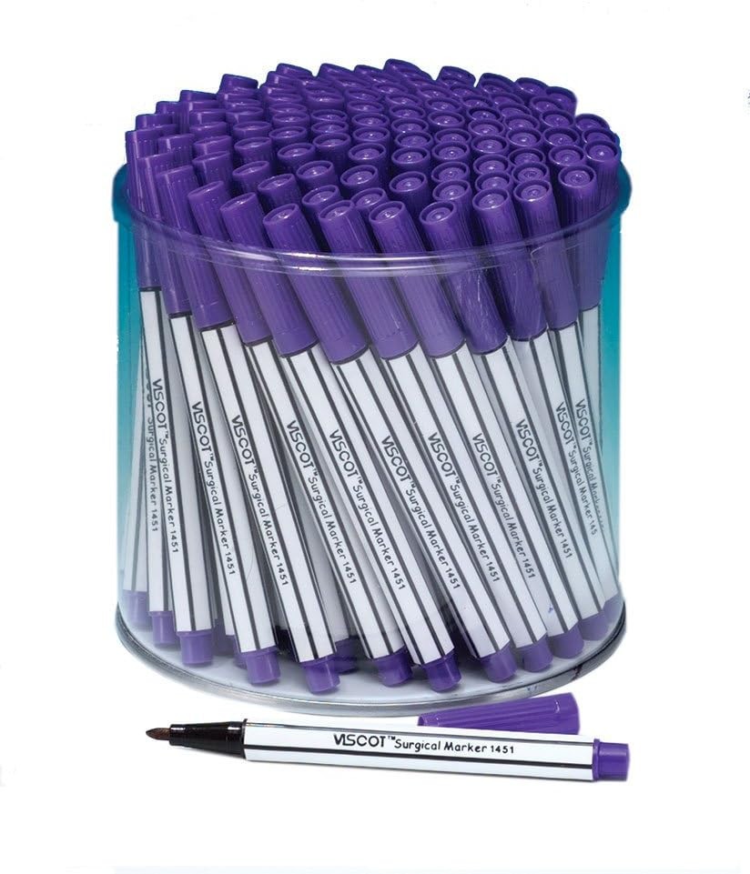 FINE TIP 100 Mini Piercing & Tattoo Skin Markers in Case Purple Ink